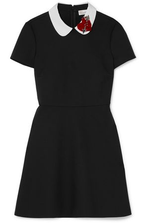 REDValentino | Embellished velvet-appliquéd cady mini dress | NET-A-PORTER.COM