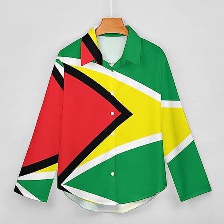 Flag of Guyana Women's Shirt Cropped Tshirt V-Neck Shirt Button Down Blouses Tops at Amazon Women’s Clothing store