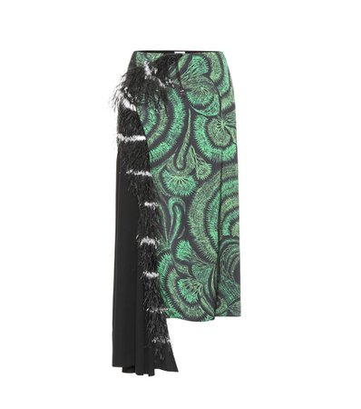 Dries Van Noten - Feather-trimmed crêpe skirt | mytheresa.com