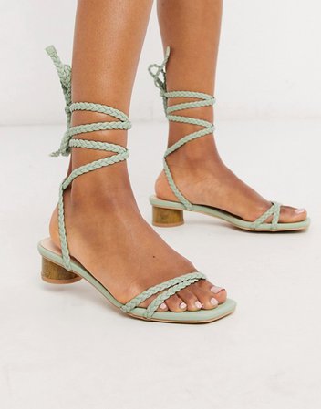 RAID Felicity heeled sandals in sage green plait | ASOS