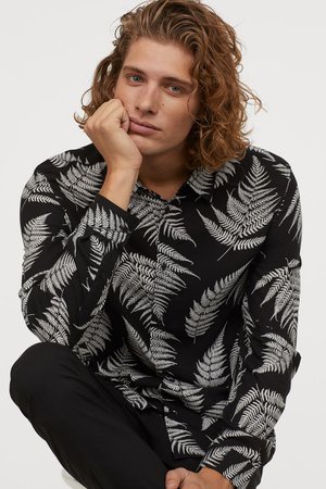Slim Fit Viscose Shirt - Black/ferns - For All | H&M CA