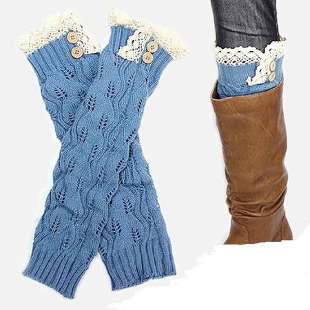 Blue and Beige Sweater Knitted Lace Button Top Leg Warmer Boot Boot Topper Socks - Tradesy