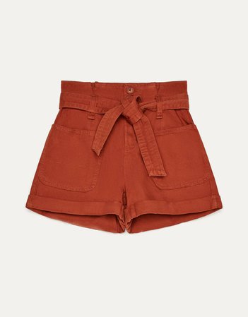 Paperbag shorts with belt - New - Bershka United States rust