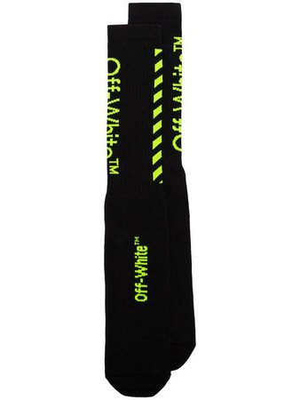 Off-White black cotton fluorescent green logo socks $72 - Shop SS19 Online - Fast Delivery, Price