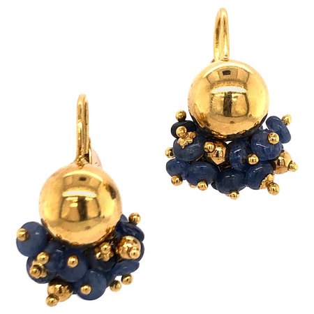 Sapphire Bead Yellow Gold Earrings