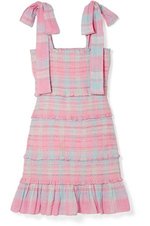 LoveShackFancy | Belle smocked tiered checked cotton-voile mini dress | NET-A-PORTER.COM