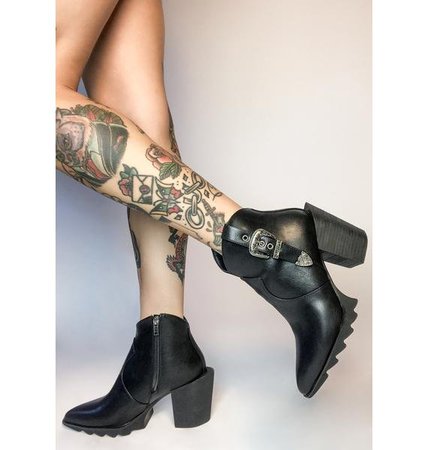 Lamoda Western Buckle Pointed Ankle Boots - Black | Dolls Kill