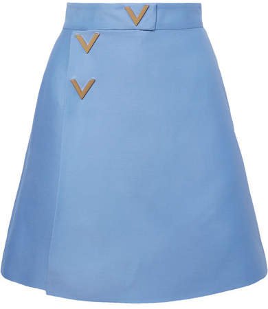 Wool And Silk-blend Wrap-effect Mini Skirt - Blue