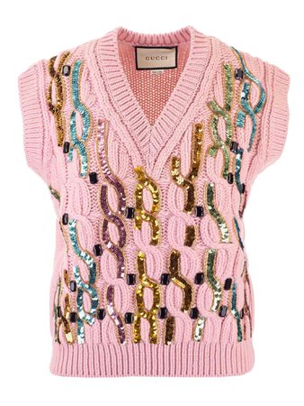 gucci cable knit sweater vest sequin