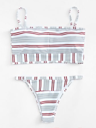 Adjustable Straps Striped Bikini Set