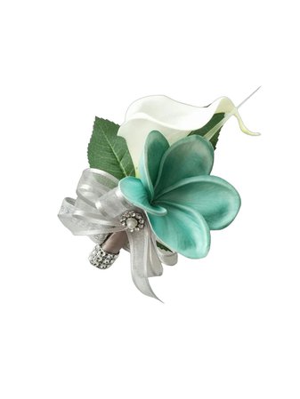 Wedding Natural Touch Ivory Calla Lily and Oasis Teal Plumeria Silk Wedding Beach Corsage