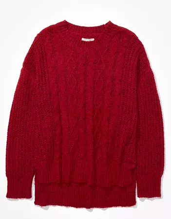 AE Cable Knit Crew Neck Sweater red