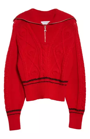 Marine Serre Cable Knit Wool Zip Sweater | Nordstrom