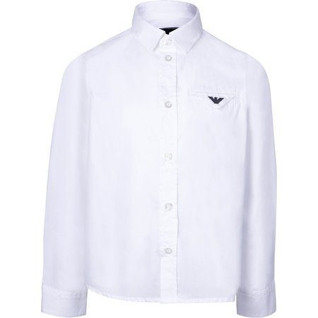 Emporio Armani Boys Button-Up Logo Shirt in White - API Bambinifashion