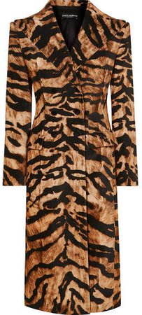 Tiger-print Cotton-blend Coat - Brown