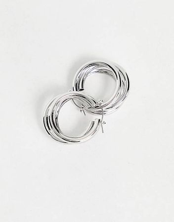 Topshop chunky triple hoop earrings in silver | ASOS