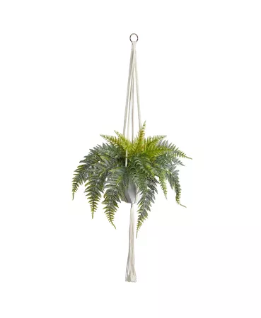 Nearly Natural 25" Fern Hanging Artificial Plant in Decorative Basket