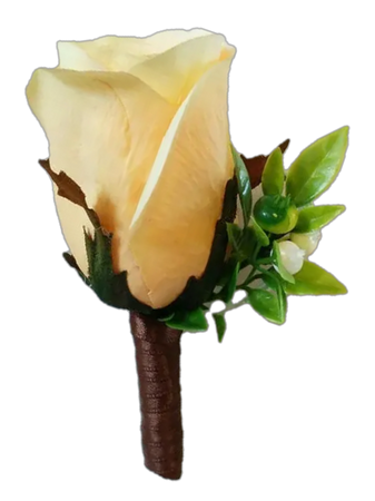 Wedding Natural Touch Soft Yellow Rose Boutonniere - Silk Boutonniere