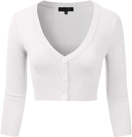 EIMIN Women's Button Down 3/4 Sleeve Cropped Bolero Cardigan Sweater White M at Amazon Women’s Clothing store