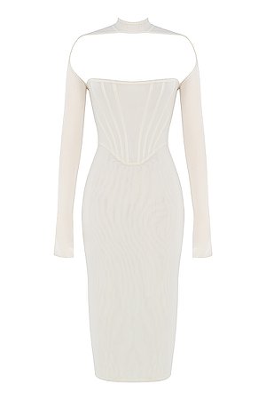 Clothing : Midi Dresses : 'Milarose' White Mesh Corset Midi Dress