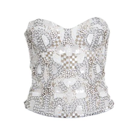 Alice + Olivia Off White Embellished Strapless Bustier Ivy Top