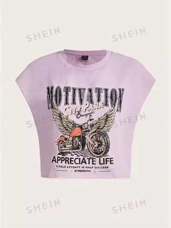 SHEIN Coolane Bikercore Lettering And Motorcycle Wings Printed T-Shirt | SHEIN USA
