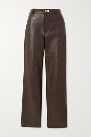 brown leather wide leg jeans