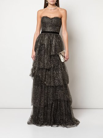 Marchesa Notte Ruffled Tiered Strapless Gown - Farfetch