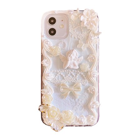 Baroque Retro Classic Vintage Frame Pearl White Rose Flower Floral Pattern Heart Love Bow Butterfly Angel Light Blue iPhone Case · sugarplum · Online Store Powered by Storenvy