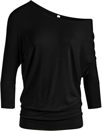 Dolman Tops for Women Sexy Off The Shoulder Tops Banded Waistband Shirts 3/4 Sleeves Regular and Plus Size Tops at Amazon Women’s Clothing store