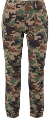 French Military Cropped Camouflage-print Stretch-cotton Twill Tapered Pants - Green