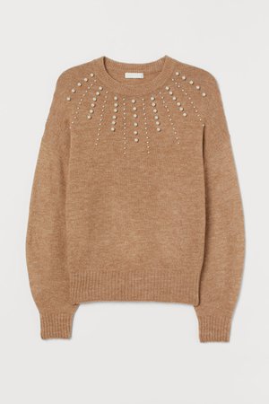Knit Sweater with Beads - Beige - Ladies | H&M US
