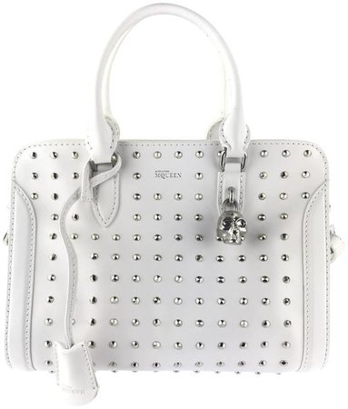 *clipped by @luci-her* Alexander McQueen Small Skull Padlock Studded White Leather Satchel - Tradesy