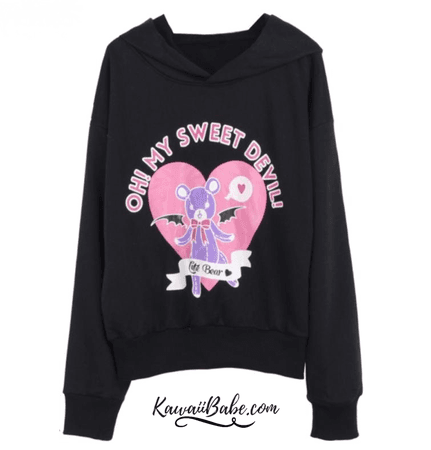 Pastel Goth Devil Bear Hoodie Sweater Teddy Sweatshirt | Kawaii Babe