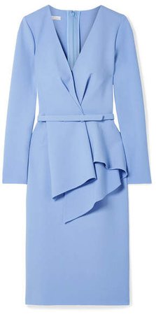 Draped Stretch Wool-blend Dress - Sky blue