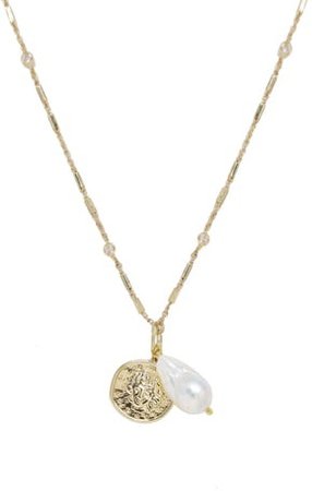 Freshwater Pearl & Coin Pendant Necklace