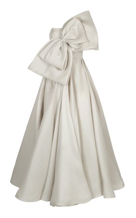 Tea Length Decollete Gown With Oversized Bow by Bazza Alzouman | Moda Operandi