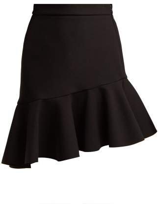 Asymmetric Frill Hem Crepe Mini Skirt - Womens - Black