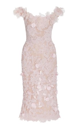 Off-The-Shoulder Corded Lace Midi Dress By Marchesa | Moda Operandi