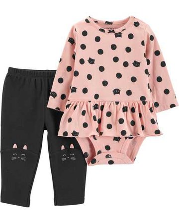 Baby Girl 2-Piece Peplum Bodysuit Pant Set | Carters.com
