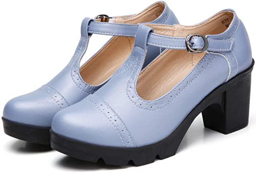 Amazon.com | DADAWEN Women's Classic T-Strap Platform Mid-Heel Square Toe Oxfords Dress Shoes Black US Size 9 | Pumps