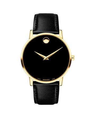 Movado Men's 40mm Ultra Slim PVD Watch with Black Leather Strap & Museum Dial | Neiman Marcus