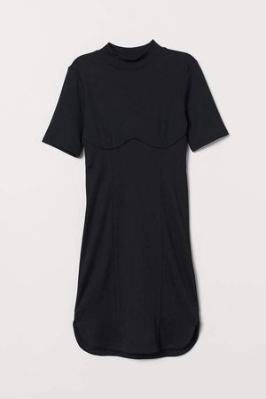 Fitted Ribbed Dress - Black