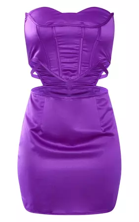 Purple Satin Bandeau Corset Cut Out Bodycon Dress | PrettyLittleThing USA