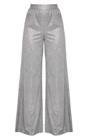Silver Glitter Wide Leg Pants | Pants | PrettyLittleThing USA