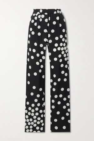 Black Polka-dot silk-georgette straight-leg pants | Valentino | NET-A-PORTER