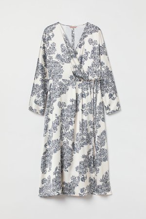 H&M+ Длинное атласное платье на запахе - Кремовый/Черные цветы - Женщины | H&M RU