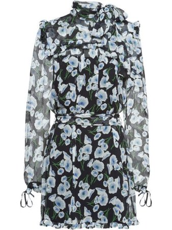 Miu Miu Poppy-Print Silk-Chiffon Dress MF35041VN4 Black | Farfetch