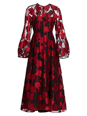 Lela Rose Rose Fil-Coupé Midi Dress | SaksFifthAvenue