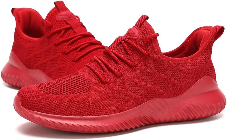 Amazon.com | Mens Trainers Running Shoes Athletic Sport Walking Tennis Sneakers Work Gym Breathable Soft Sole Breathable Casual Red | Trail Running